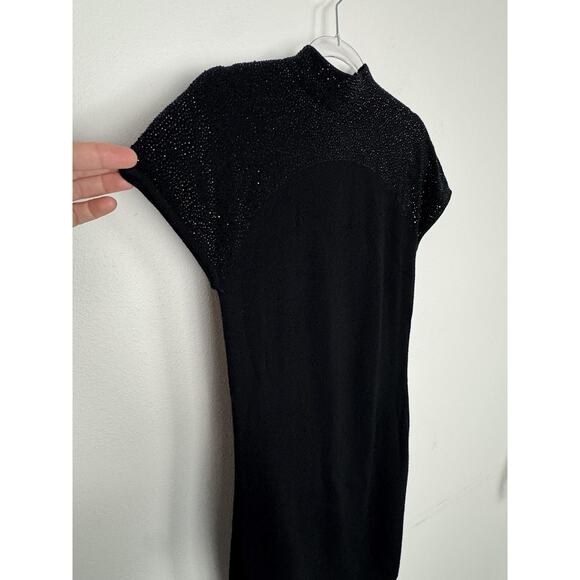 Reiss Dress Womens 6 Black Wool Knit Rhinestone Bodycon Cap Sleeve Modest - Picture 14 of 14
